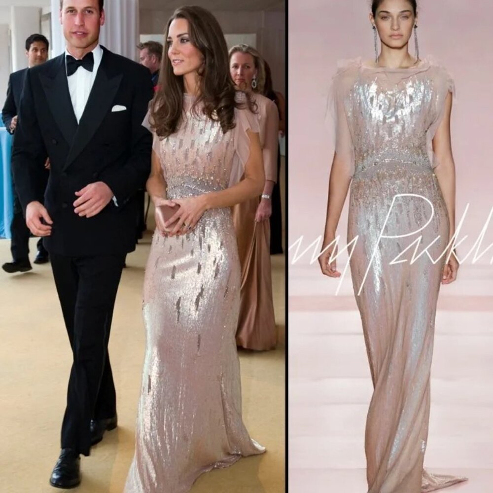 Jenny Packham Pink Pearlescent Swarovski Crystal Gown, NWT, US 8 - UK 12
